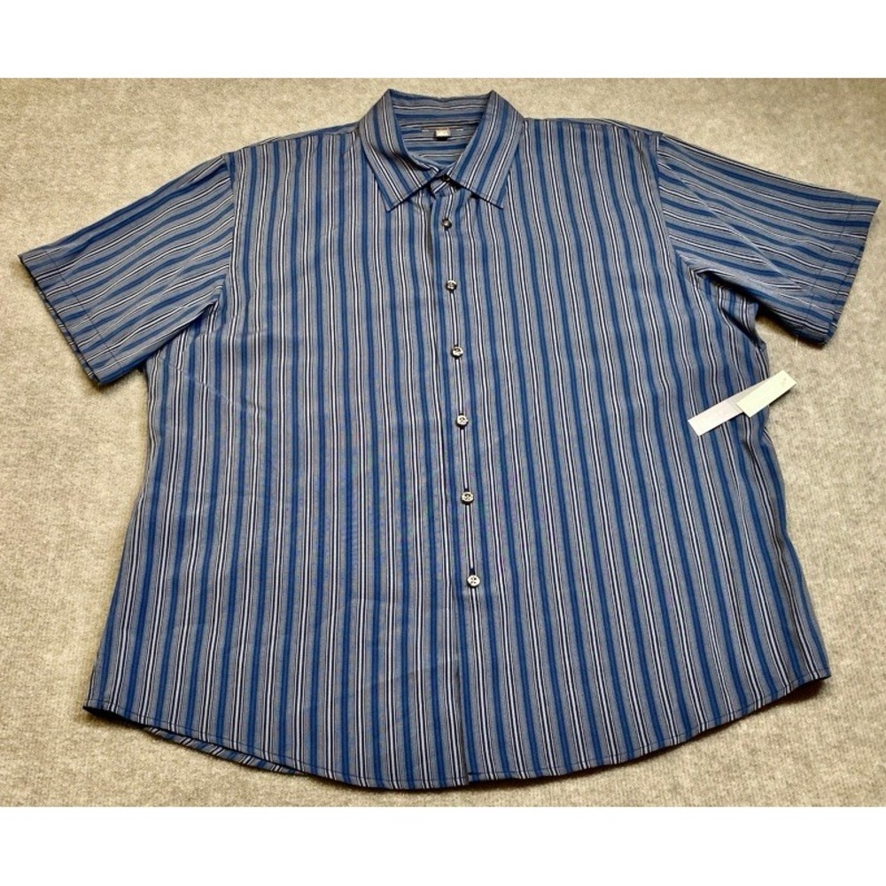 NWT Apt. 9 Button Down Shirt Men XL Blue Striped Short Sleeve Modern Fit